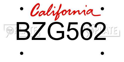 BZG562 California License Plate
