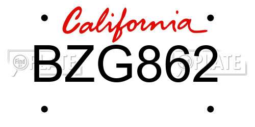 BZG862 California License Plate