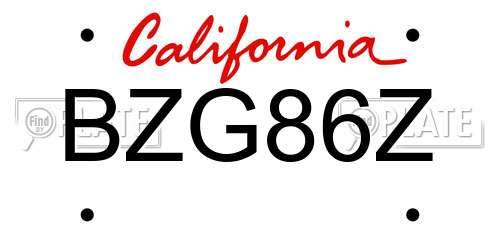 BZG86Z California License Plate