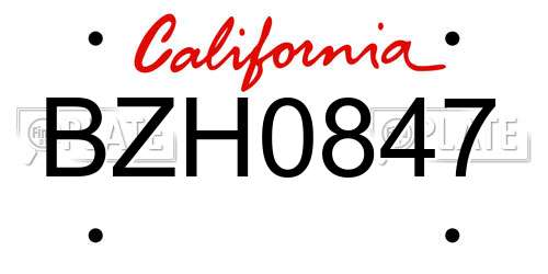 BZH0847 California License Plate