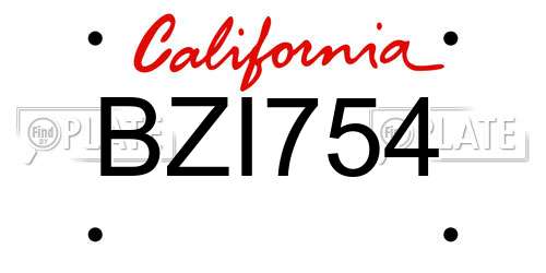 BZI754 California License Plate