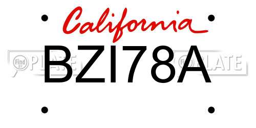 BZI78A California License Plate