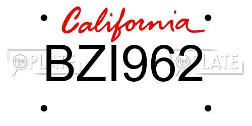 BZI962 California License Plate
