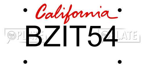 BZIT54 California License Plate