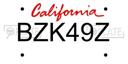 BZK49Z California License Plate