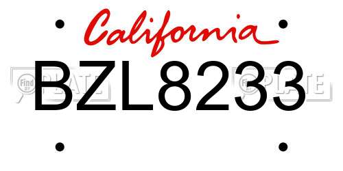 BZL8233 California License Plate