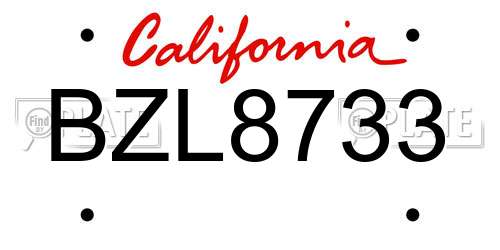 BZL8733 California License Plate