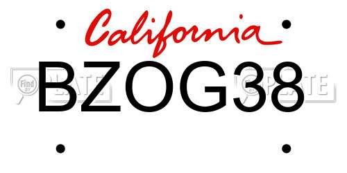 BZOG38 California License Plate
