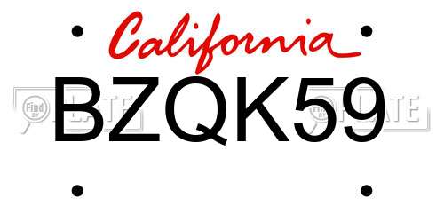 BZQK59 California License Plate