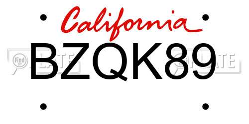 BZQK89 California License Plate