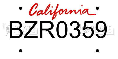 BZR0359 California License Plate