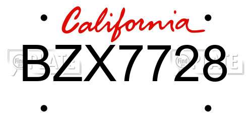 BZX7728 California License Plate