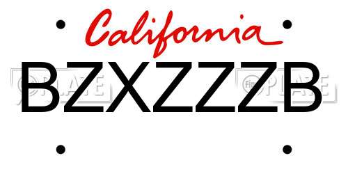 BZXZZZB California License Plate