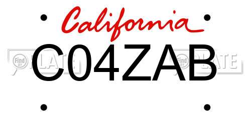 C04ZAB California License Plate