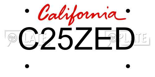 C25ZED California License Plate