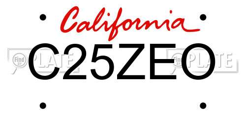 C25ZEO California License Plate