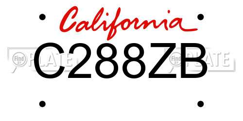C288ZB California License Plate