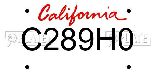 C289H0 California License Plate