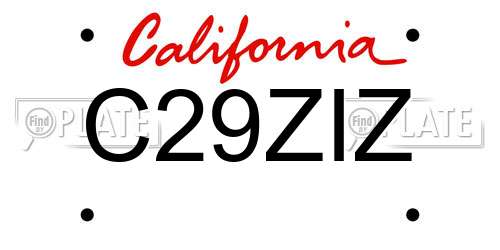 C29ZIZ California License Plate