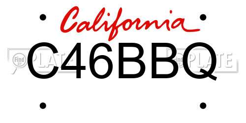 C46BBQ California License Plate