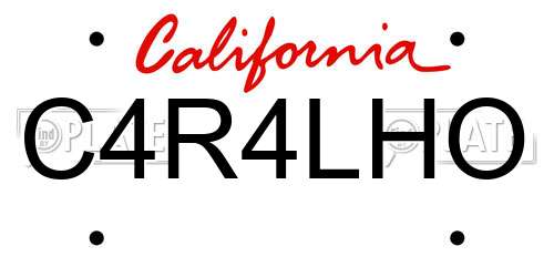 C4R4LHO California License Plate