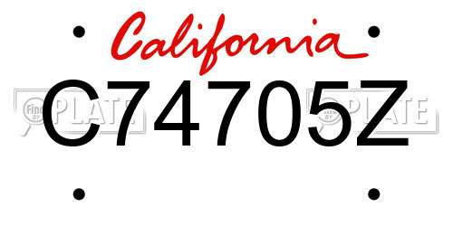 C74705Z California License Plate
