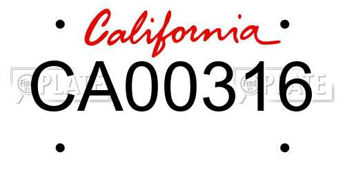 CA00316 California License Plate
