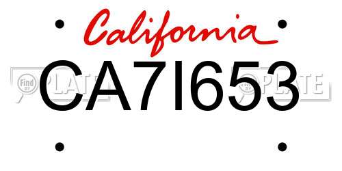 CA7I653 California License Plate