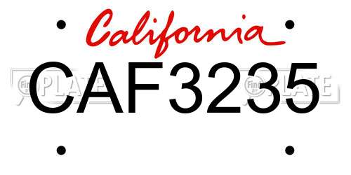 CAF3235 California License Plate