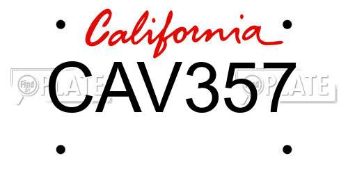 CAV357 California License Plate