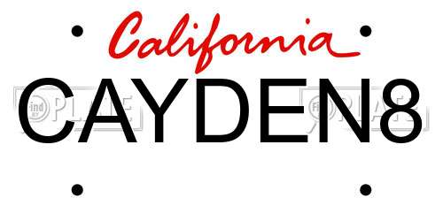 CAYDEN8 California License Plate
