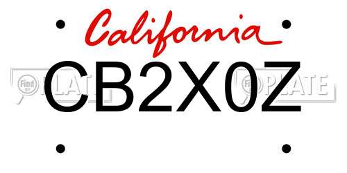 CB2X0Z California License Plate