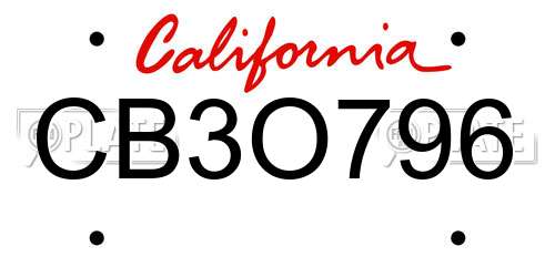 CB3O796 California License Plate