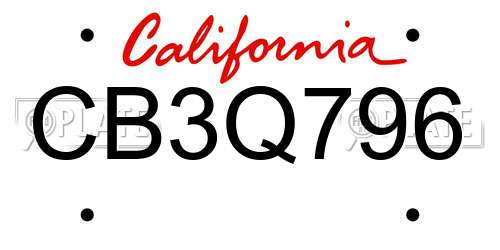 CB3Q796 California License Plate