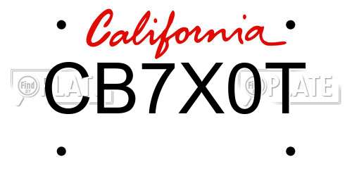 CB7X0T California License Plate