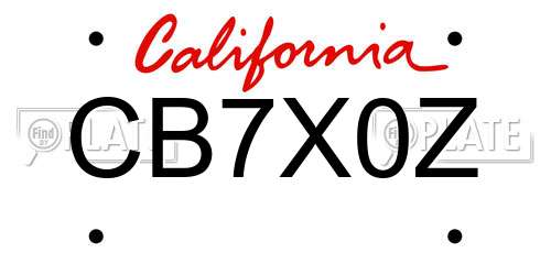 CB7X0Z California License Plate