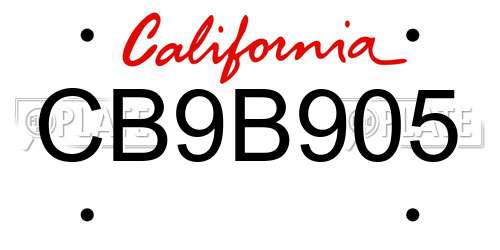 CB9B905 California License Plate