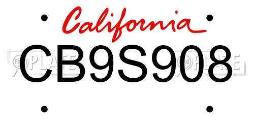 CB9S908 California License Plate
