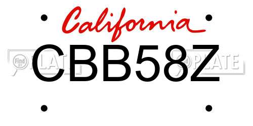 CBB58Z California License Plate