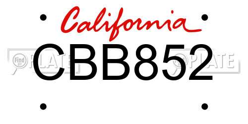 CBB852 California License Plate