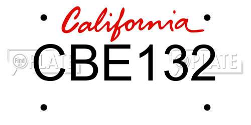 CBE132 California License Plate