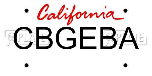 CBGEBA California License Plate