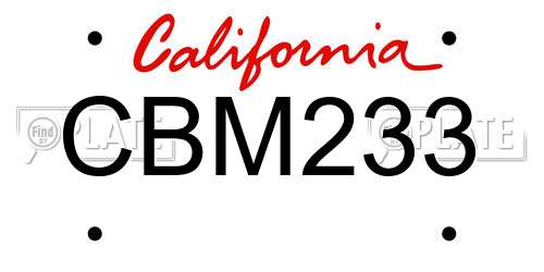 CBM233 California License Plate