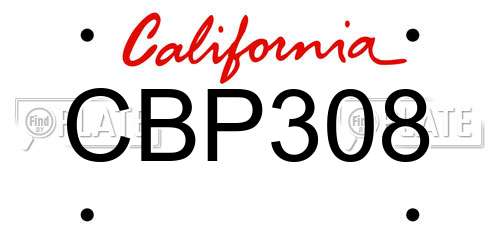 CBP308 California License Plate