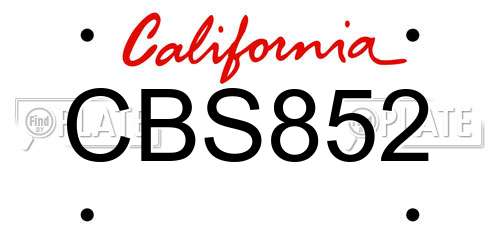 CBS852 California License Plate
