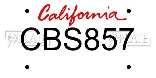 CBS857 California License Plate