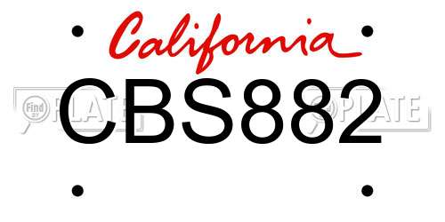 CBS882 California License Plate