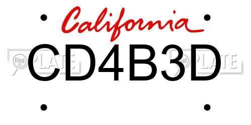 CD4B3D California License Plate