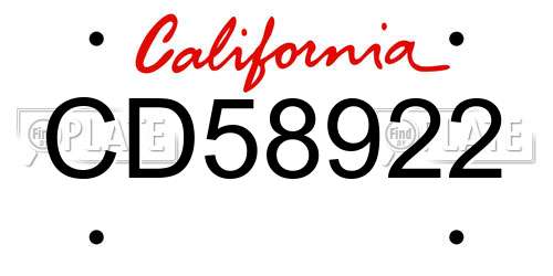 CD58922 California License Plate