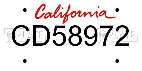 CD58972 California License Plate
